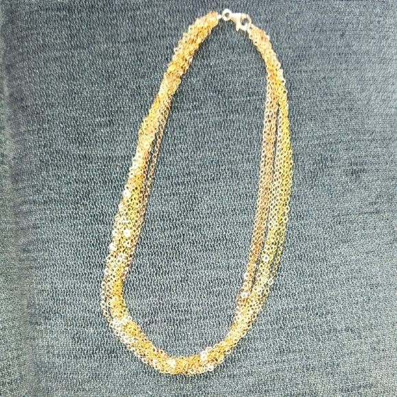M Made In Italy Jewelry - Sterling Silver 9 Multi-Strand Gold Plated  White/Rose/Yellow Necklace 16"